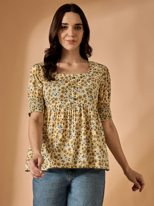 Yellow Floral Printed Top