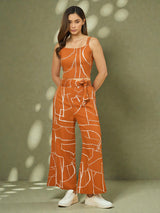 Azira Women’s Printed Sleeveless Top with Palazzo Co-ords Set | Back Smocking