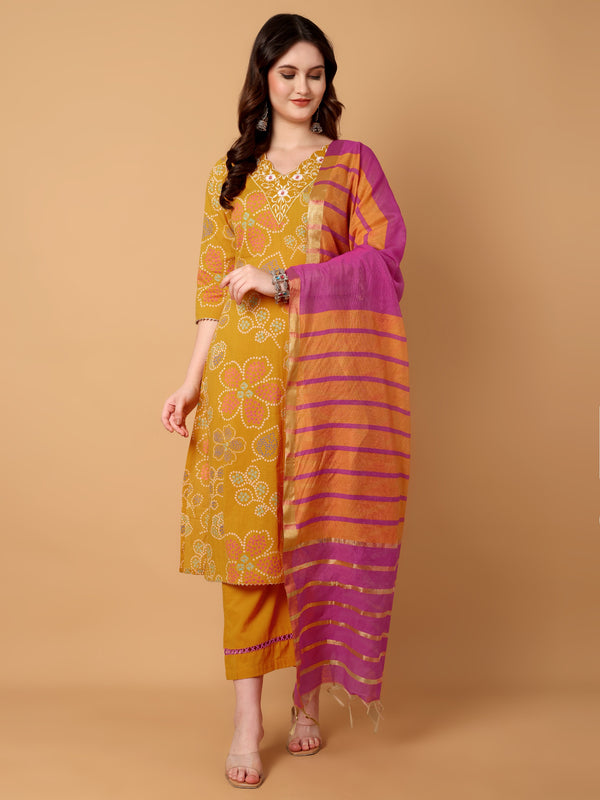 V Neck Embroidered Kurta Palazzo With Dupatta Set
