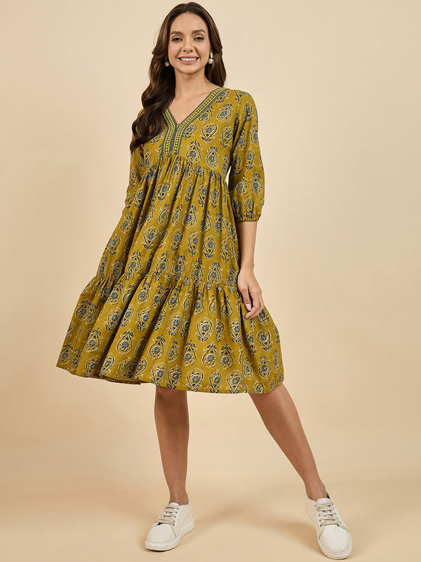 Abstract Printed Flared Dress