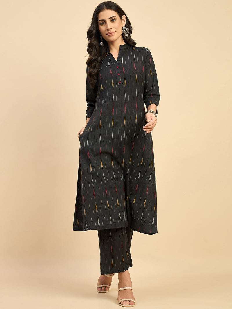 Ikat Print Kurta With Palazzo Set