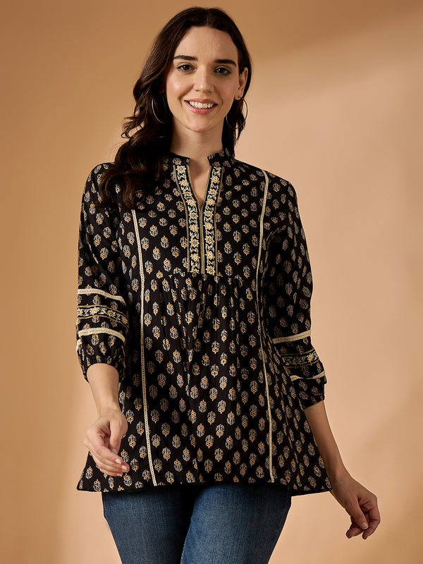Motif Printed Black Tunic