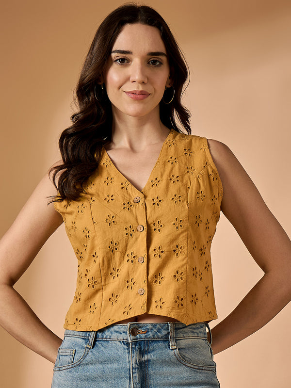 Schiffli solid vest