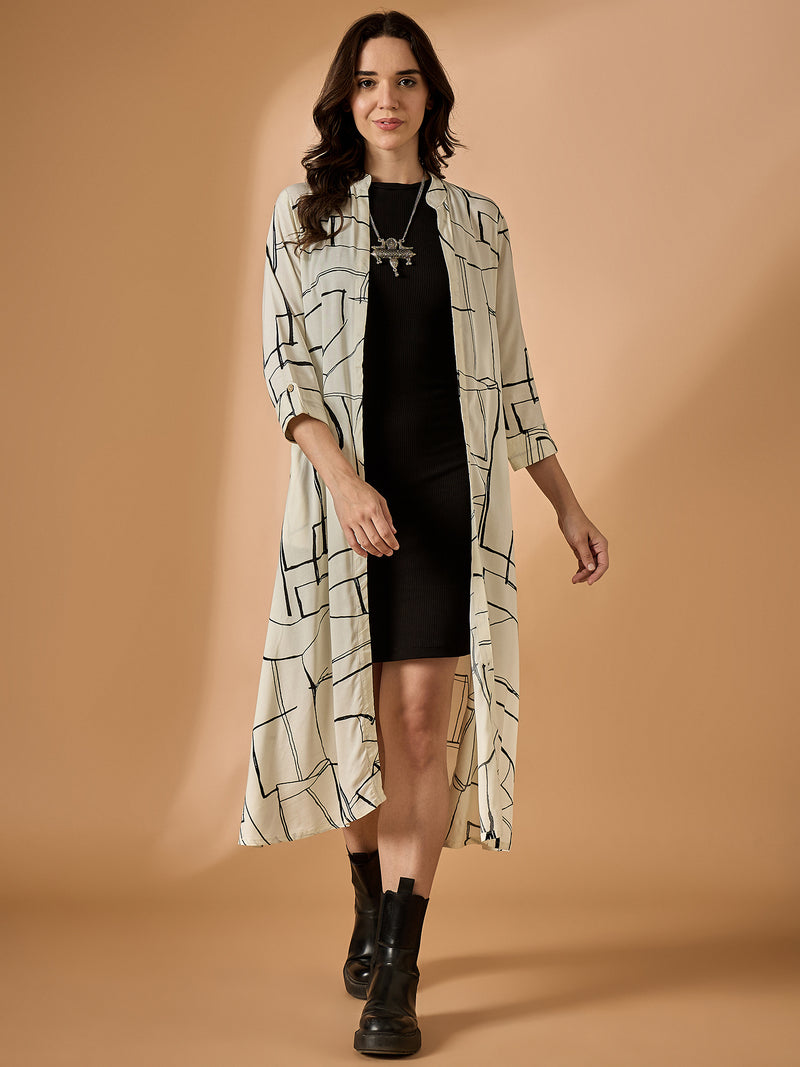 Abstract Printed Long Line Shrug
