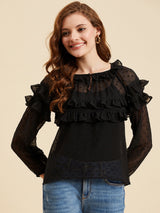 Black Dobby Georgette Top