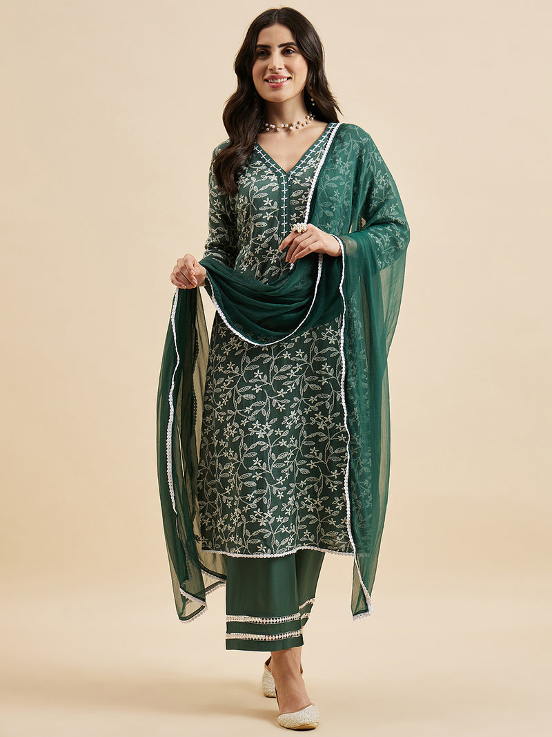 Printed Kurta With Palazzo & Dupatta Set