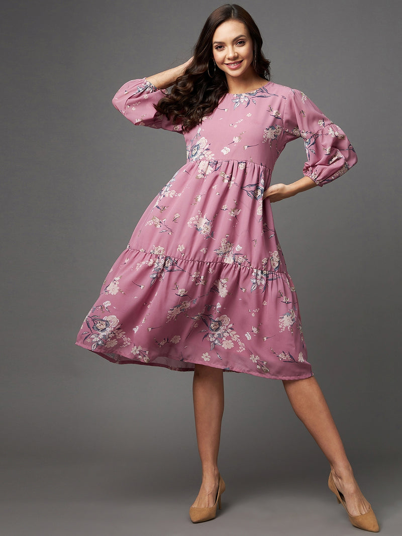 Pink A Line Georgette Dress