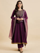 Embroidered Kurta With Palazzo & Dupatta