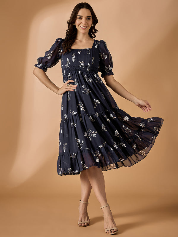 Blue Fit & Flared Dress