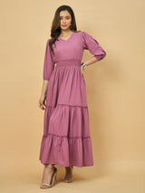 Azira Solid Rayon V-Neck Tiered Maxi Dress