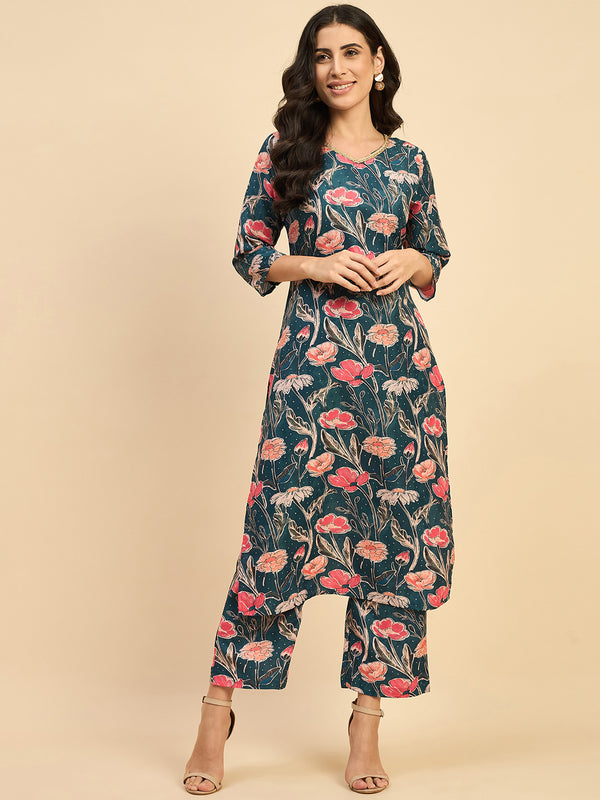 Floral Printed Kurta With Palazzo Set