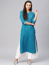 Cotton Blue Solid Kurta