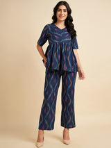 Cotton Blue Geometric Pattern Co-Ords