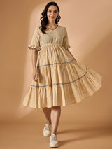 Yellow Striped Fit & Flared Dress