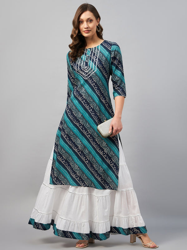 Green Kurta With Skirt Set