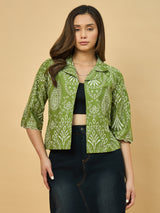 Azira Women Green Schiffli Print Front Open Short Indo-Western Shrug & Jacket For Women