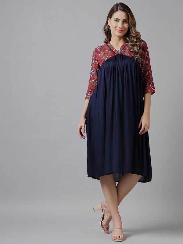 V-Neck Gathered Dress