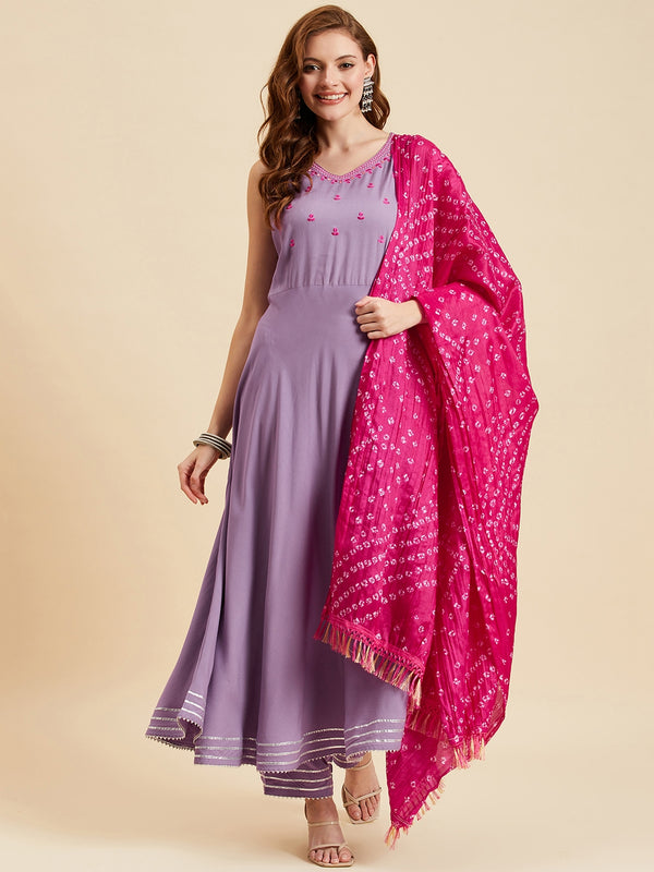 Purple Kurta  With Palazzo & Dupatta Set