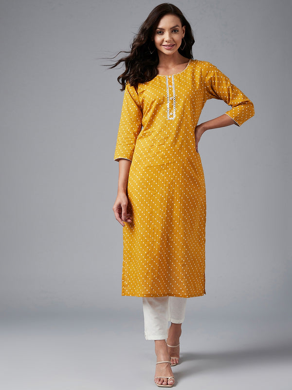 Yellow Straight Cotton Kurta