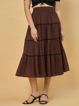 Azira Solid Crepe Three-Tiered Skirt for Women | Flared Casual Wear
