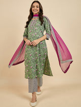 Floral Printed Kurta With Palazzo & Dupatta Set