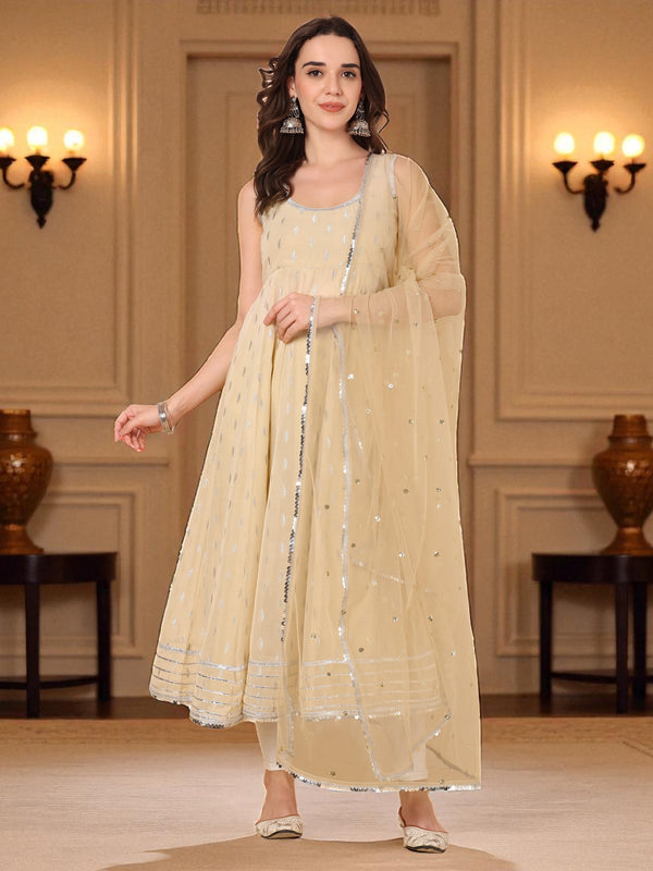Enthic Cream & Gold Embellished Anarkali Kurta