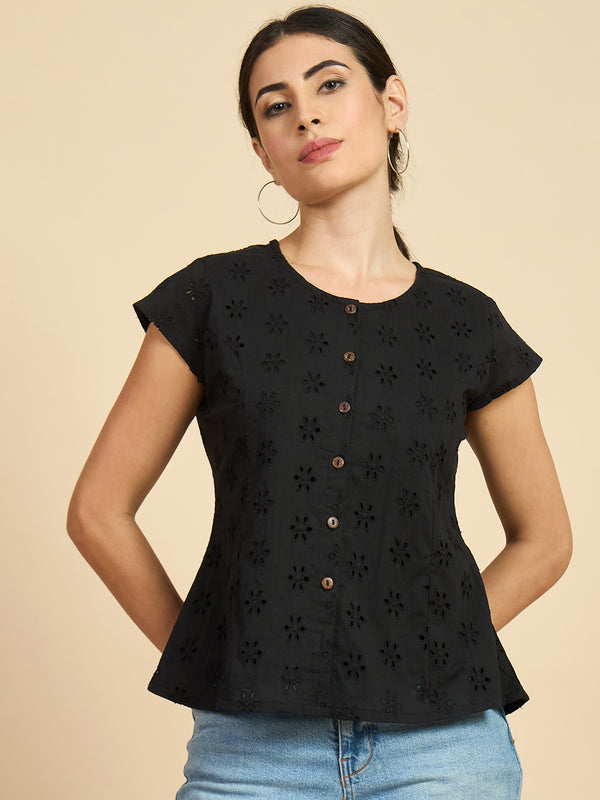 Black Schiffli Top