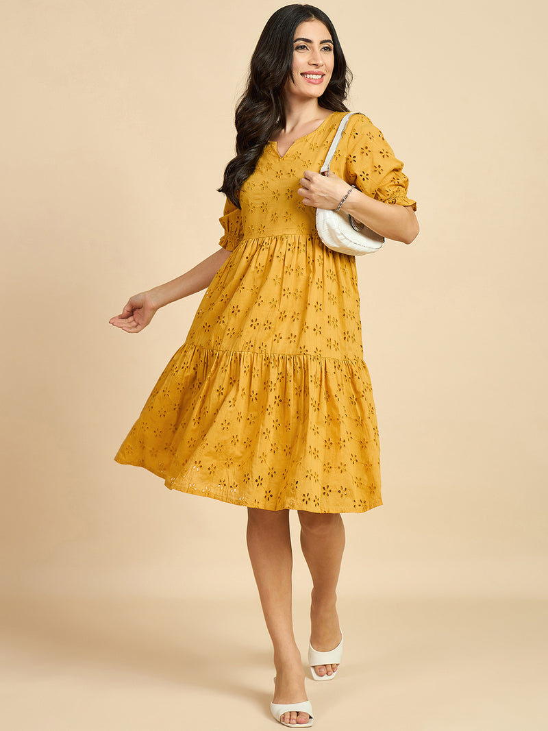 Schiffli Cotton Fit & Flared Dress Azirawoman.com Schiffli Cotton Fit & Flared Dress Azirawoman.com