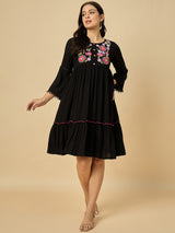 Embroidered Black Solid Dress