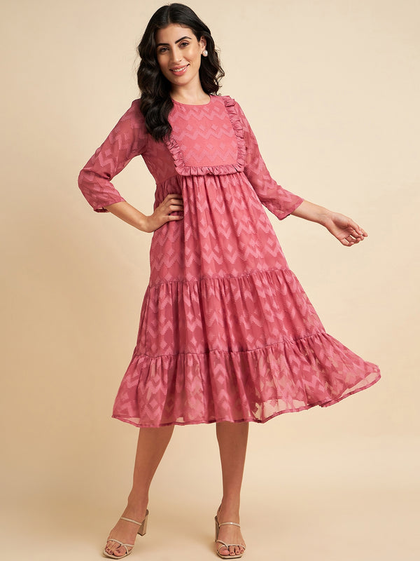 Pink Georgette Fit n Flare Dress