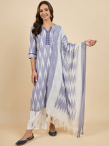 Ikat Printed Kurta With Palazzo & Dupatta