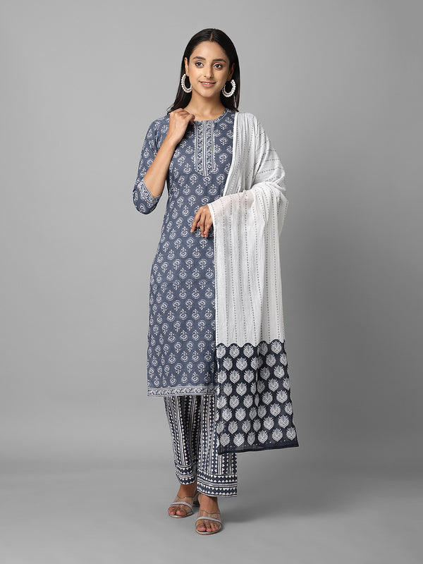 Cotton Printed Kurta With Dupatta & Palazzo