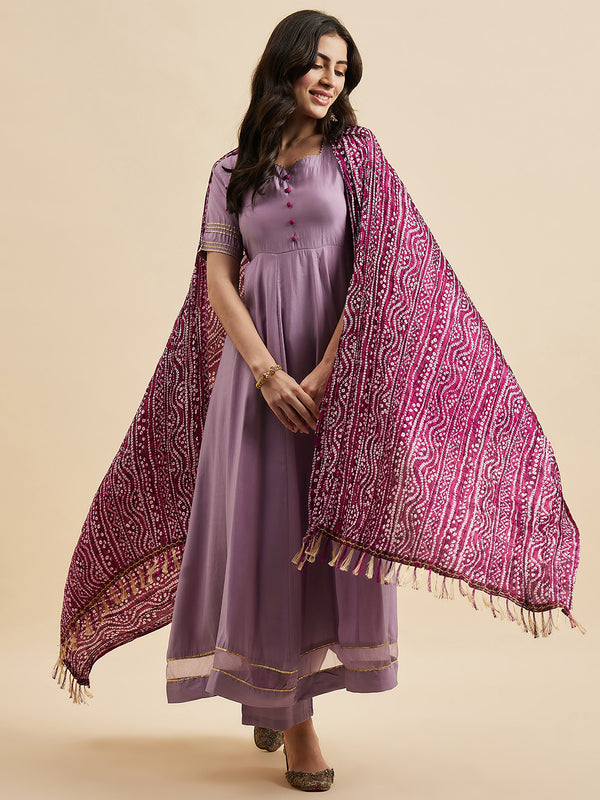 Anarkali Kurta With Palazzo & Dupatta Set