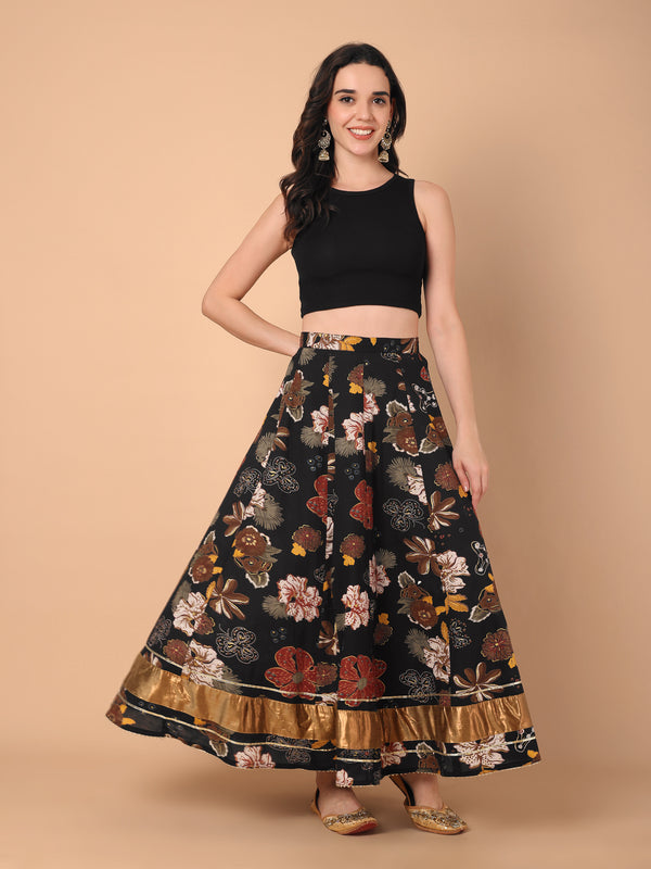 Printed Gota Work Gathered Skirt