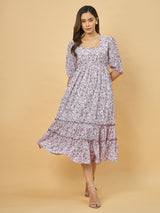 Azira Cotton Printed Gathered Midi Dress