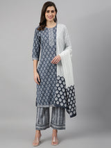 Floral Printed Kurta With Palazzo & Dupatta Set