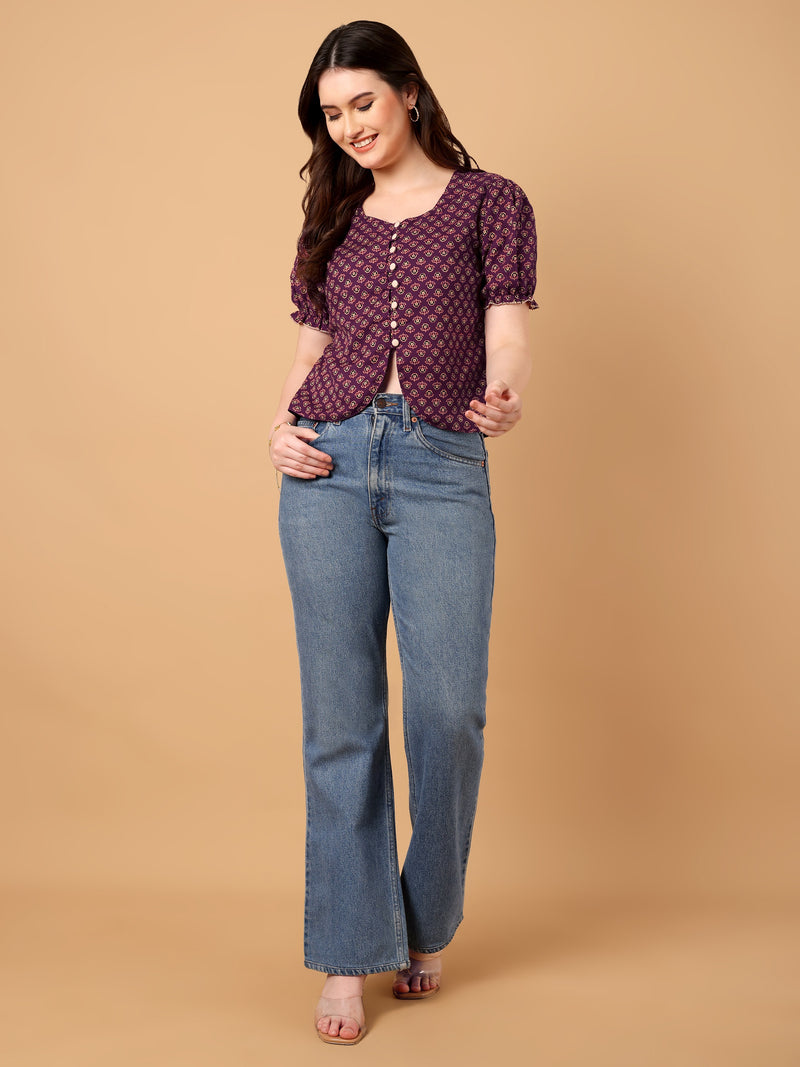 Floral Printed cuff sleeve top