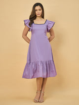 Azira Solid Cotton Square Neck Midi Dress