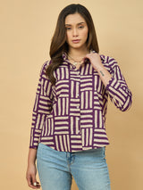 Azira Cotton Dabu Stripe Print Shirt for Women