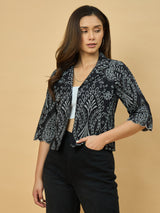Azira Women Black Schiffli Print Front Open Short Indo-Western Shrug