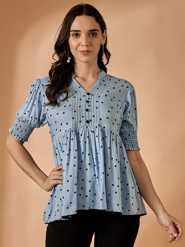 Polka Dots Printed Blue Top