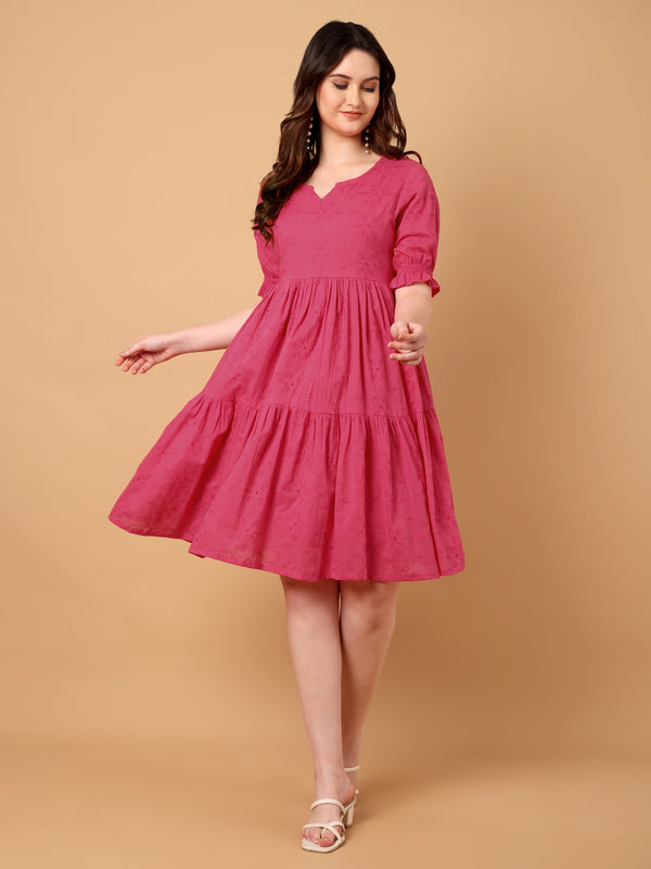 Plain V Neck Gathered Dress