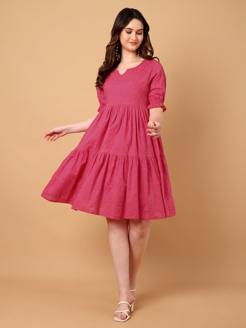 Plain V Neck Gathered Dress