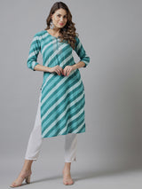 Striped Blue & White Printed Kurta