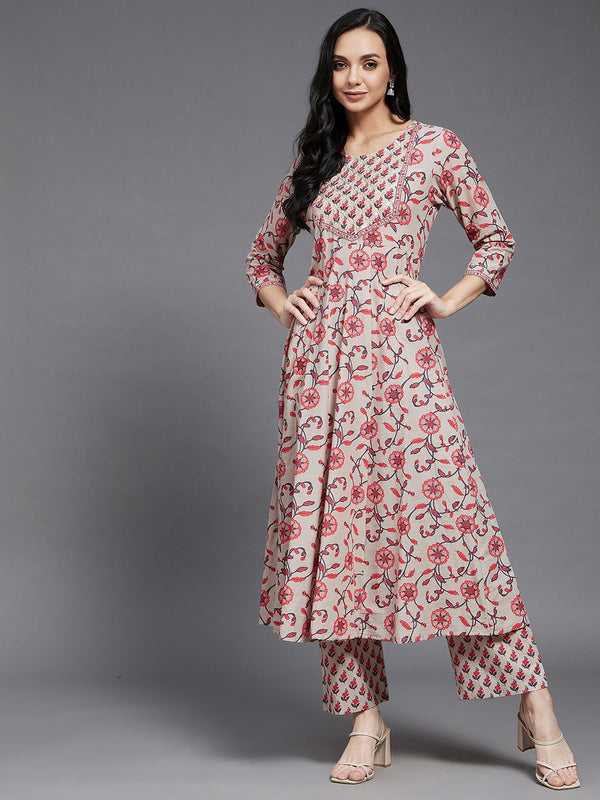 Cotton Flared Kurta With Palazzo Set