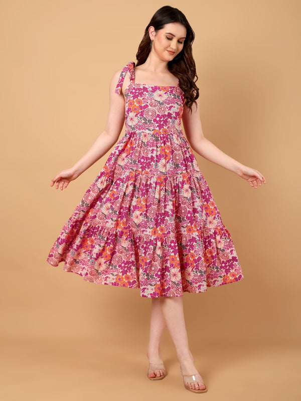 Floral Printed Gathered Dress