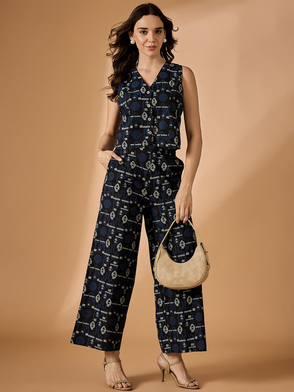Abstract Blue Printed Co-Ords Set