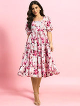 Floral Printed Three Tied Dress