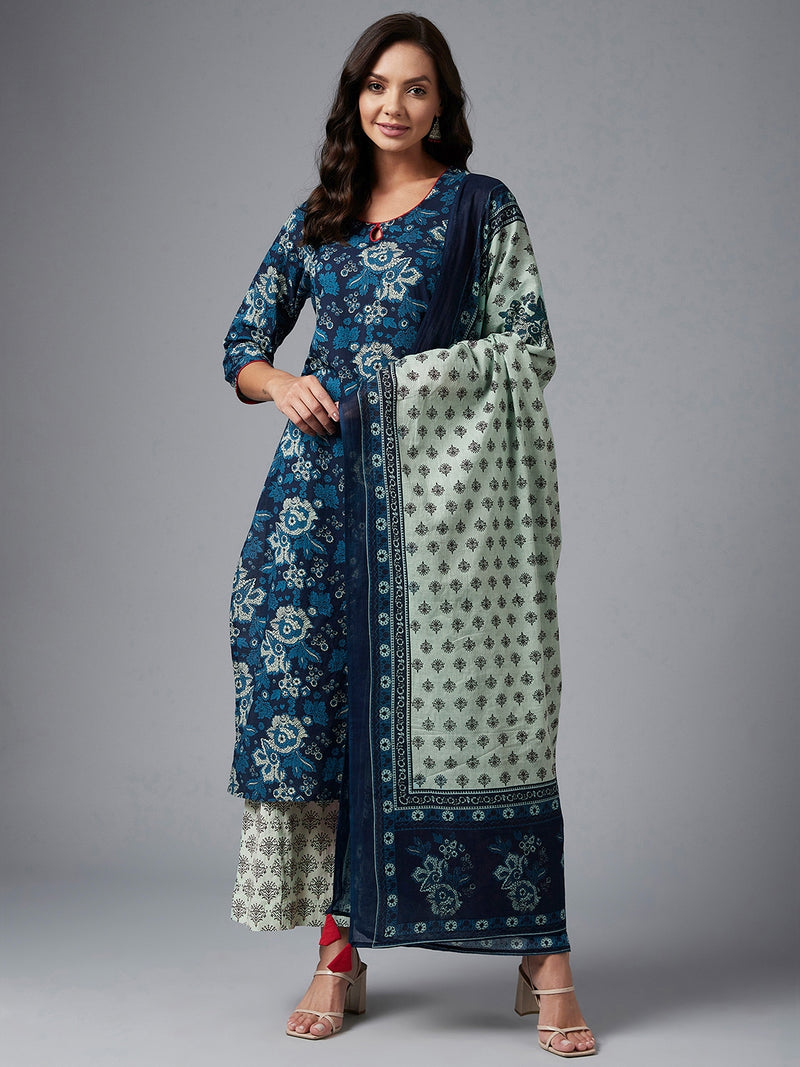 Floral Printed Kurta With Palazzo & Dupatta