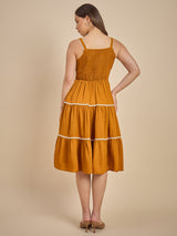 Mustard Yellow Tiered Midi Dress with Shoulder Straps